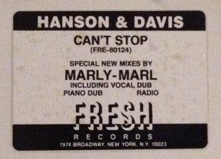 Hanson & Davis : Can't Stop (12", Promo)