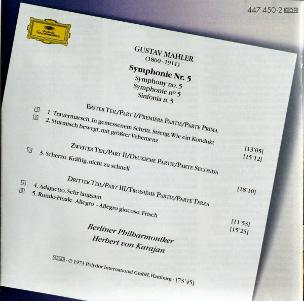 Gustav Mahler, Herbert von Karajan, Berliner Philharmoniker : 5. Symphonie (CD, Album, RE, RM)