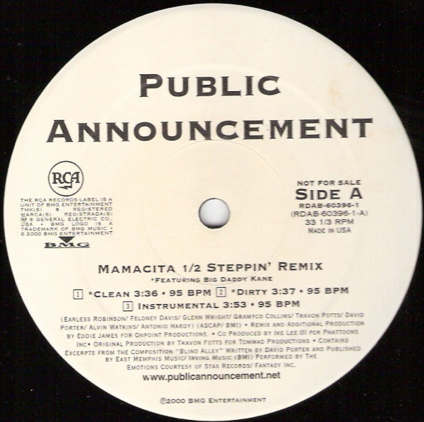 Public Announcement : Mamacita (The Exclusive Rock Box Remix) (12", Promo)