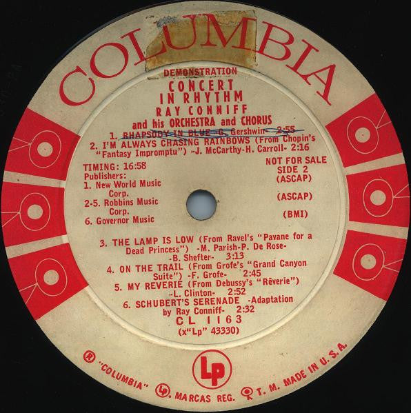 Ray Conniff And His Orchestra & Chorus : Concert In Rhythm (LP, Album, Mono, Promo)