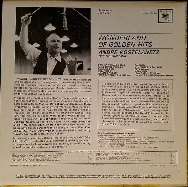 André Kostelanetz And His Orchestra : Wonderland Of Golden Hits (LP, Mono)