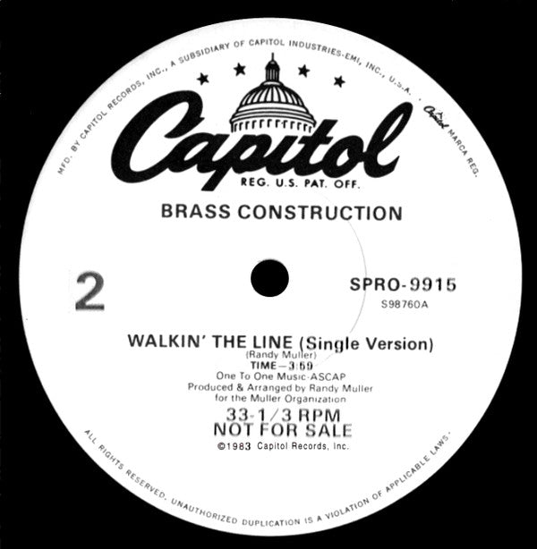Brass Construction : Walkin' The Line (12", Promo)