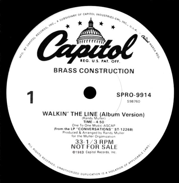 Brass Construction : Walkin' The Line (12", Promo)