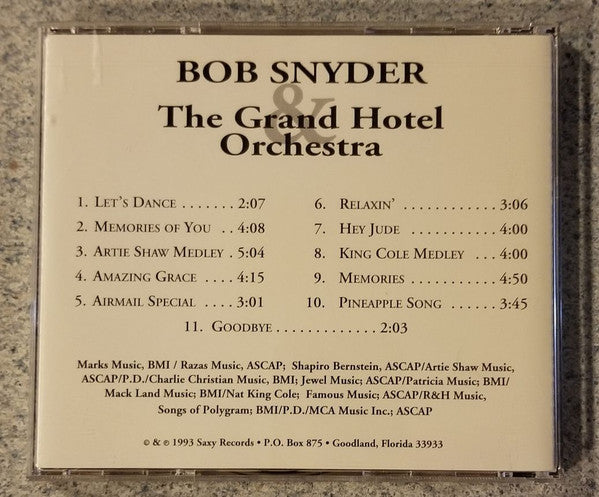 Bob Snyder (4) & The Grand Hotel Orchestra (2) : An Evening At The Grand Vol. 1 (CD)