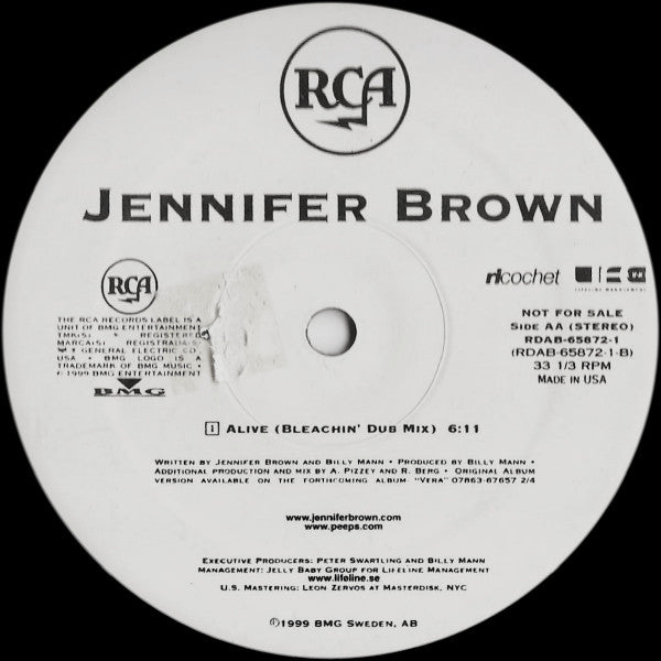 Jennifer Brown : Alive (Remixes) (12", Promo)