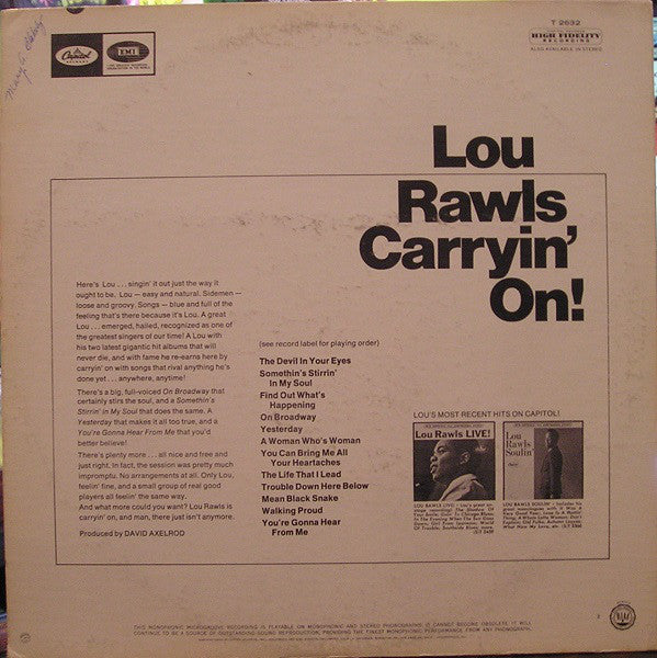 Lou Rawls : Carryin' On! (LP, Album, Mono)