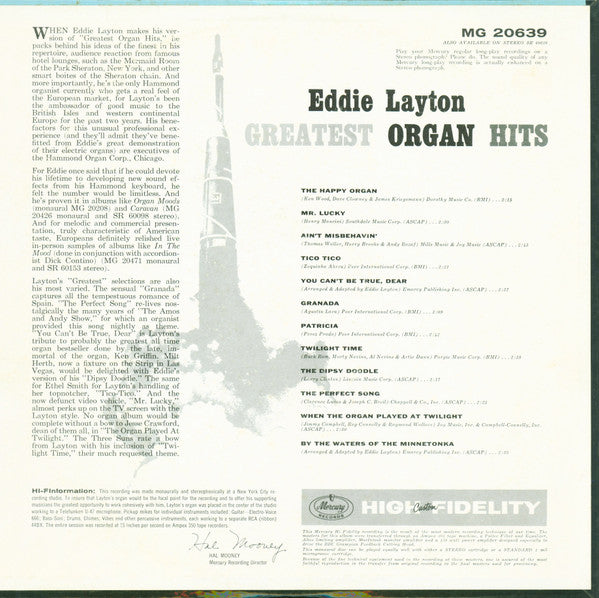 Eddie Layton : Great Organ Hits (LP, Album, Mono, Bla)