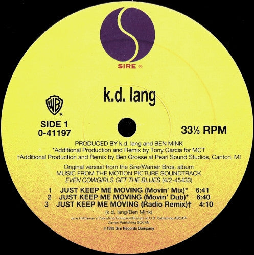 k.d. lang : Just Keep Me Moving (12", Single)