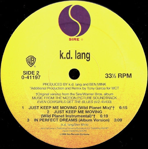 k.d. lang : Just Keep Me Moving (12", Single)