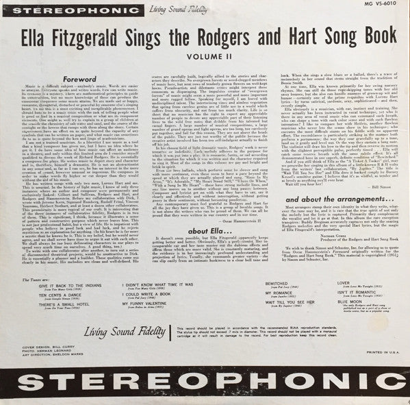 Ella Fitzgerald : Sings The Rodgers And Hart Song Book Volume 2 (LP, Album, RP)