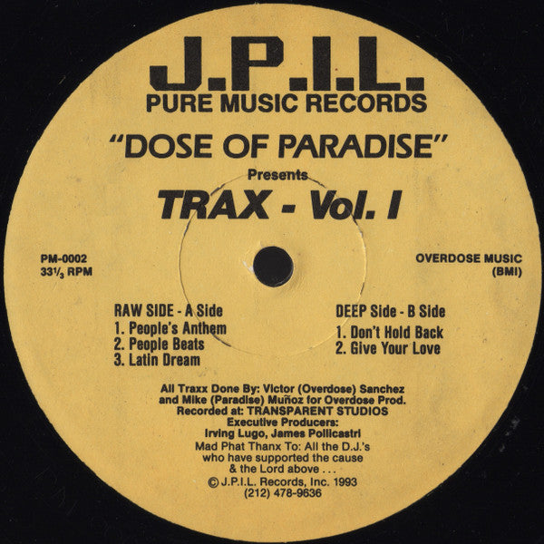 A Dose Of Paradise : Trax - Vol.1 (12")