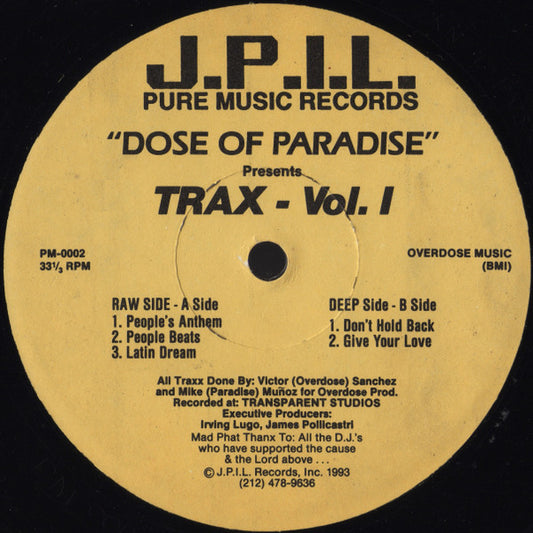A Dose Of Paradise : Trax - Vol.1 (12")