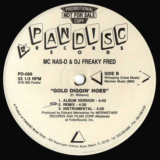 MC Nas-D & DJ Freaky Fred : Gold Diggin' Girls (12", Promo)