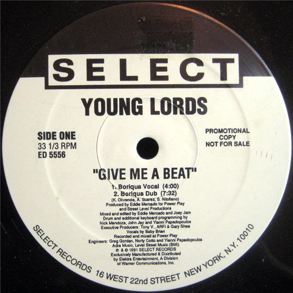 Young Lords : Give Me A Beat (12", Single, Promo)