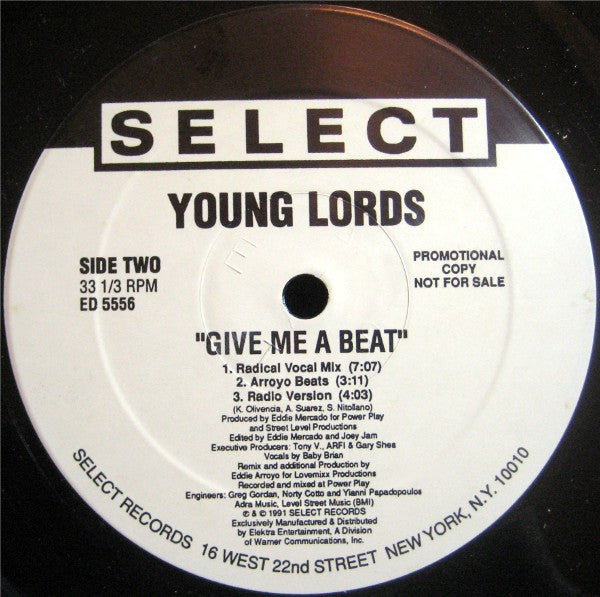 Young Lords : Give Me A Beat (12", Single, Promo)