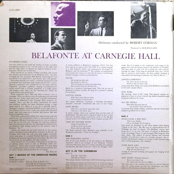 Harry Belafonte : Belafonte At Carnegie Hall - The Complete Concert (2xLP, Mono)