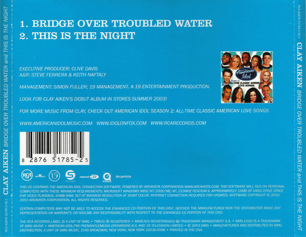 Clay Aiken : Bridge Over Troubled Water And This Is The Night (CD, Single, Enh, Cin)