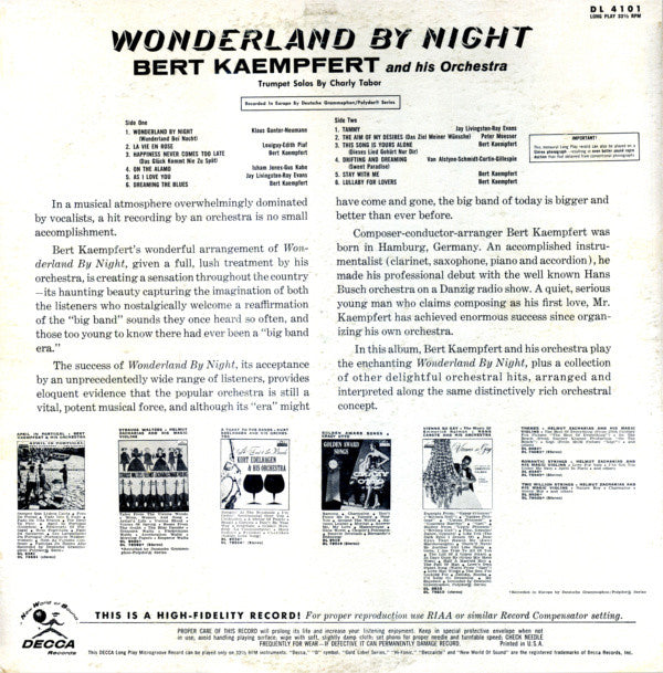 Bert Kaempfert & His Orchestra : Wonderland By Night (LP, Album, Mono)