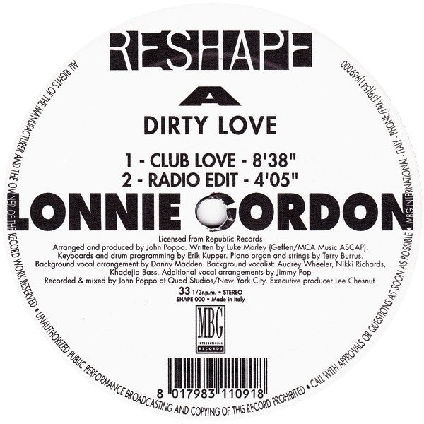 Lonnie Gordon : Dirty Love (12")