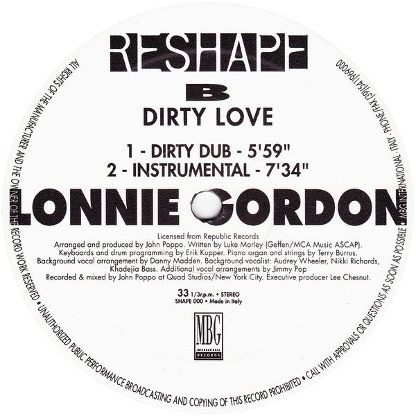 Lonnie Gordon : Dirty Love (12")