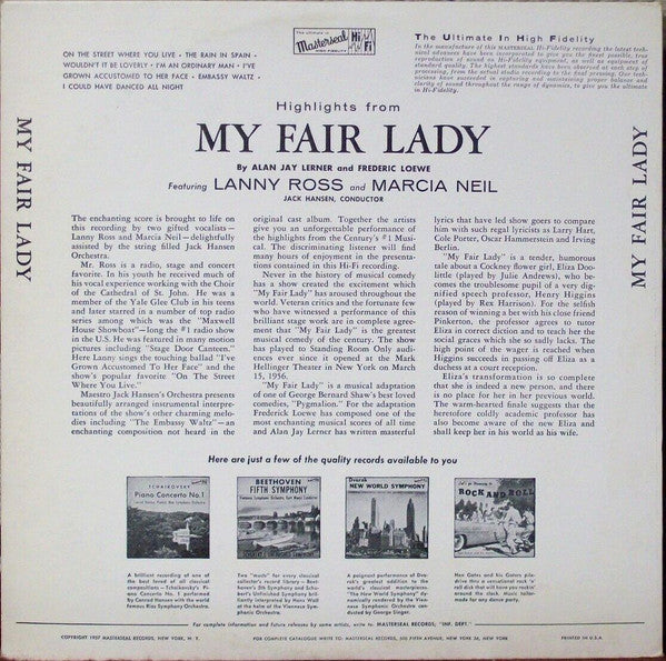 Lanny Ross, Marcia Neil, Jack Hansen And His Orchestra : My Fair Lady Highlights (LP, Album, Mono)