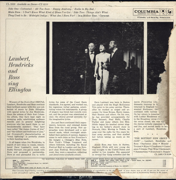 Lambert, Hendricks & Ross With The Ike Isaacs Trio : Sing Ellington (LP, Mono)