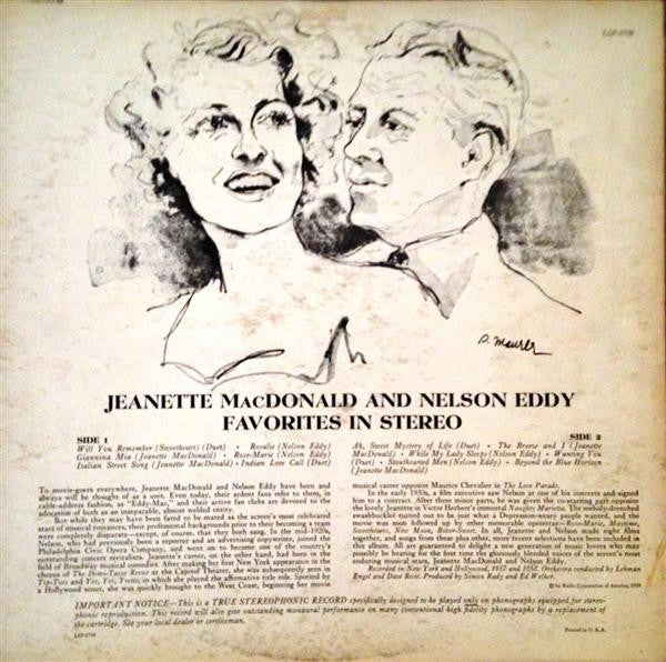 Jeanette MacDonald & Nelson Eddy : Favorites In Stereo (LP, Album)