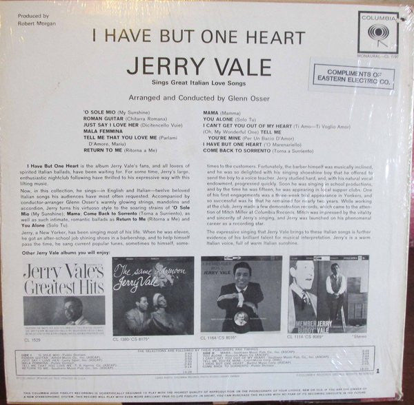 Jerry Vale : I Have But One Heart (LP, Album, Mono)