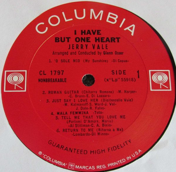 Jerry Vale : I Have But One Heart (LP, Album, Mono)