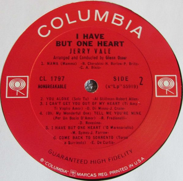 Jerry Vale : I Have But One Heart (LP, Album, Mono)