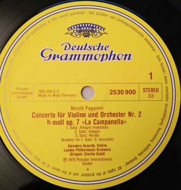 Niccolò Paganini, Salvatore Accardo, London Philharmonic Orchestra · Charles Dutoit : Concerto Per Violino N. 2 »La Campanella« · La Primavera · Non Più Mesta (LP)