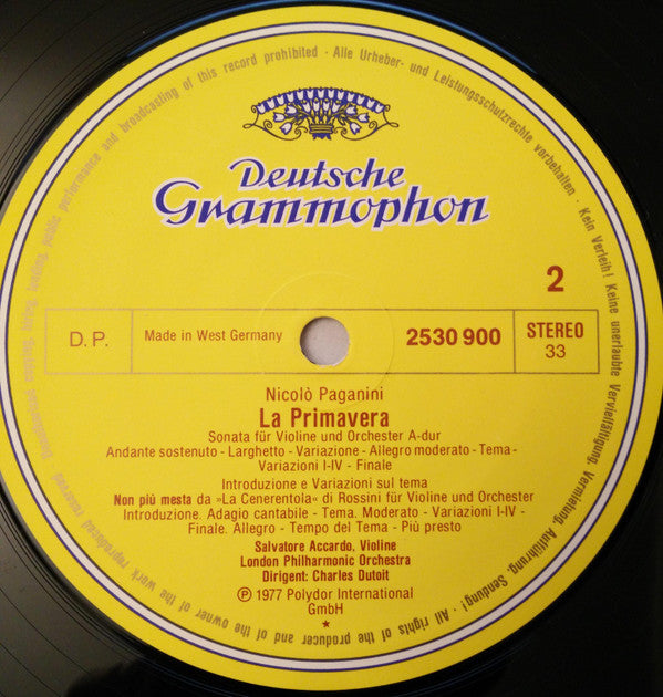 Niccolò Paganini, Salvatore Accardo, London Philharmonic Orchestra · Charles Dutoit : Concerto Per Violino N. 2 »La Campanella« · La Primavera · Non Più Mesta (LP)