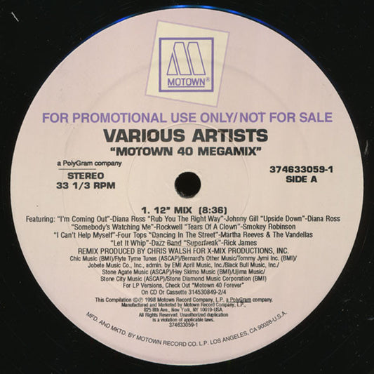 Various : Motown 40 Megamix (12", Promo)