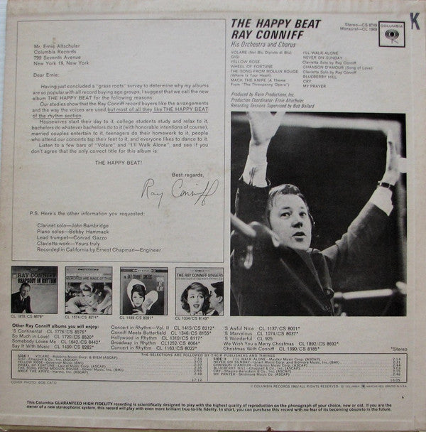 Ray Conniff And His Orchestra & Chorus : The Happy Beat (LP, Album, Mono, Pit)