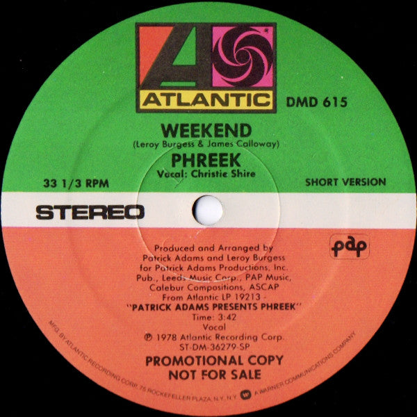 Phreek : Weekend (12", Promo, RE, SP )