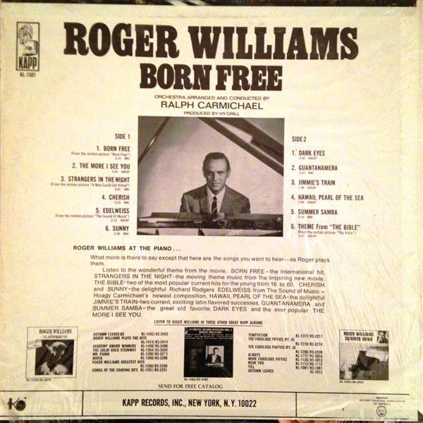 Roger Williams (2) : Born Free (LP, Album, Mono)
