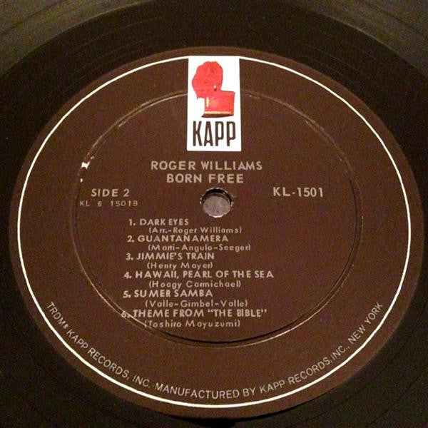 Roger Williams (2) : Born Free (LP, Album, Mono)