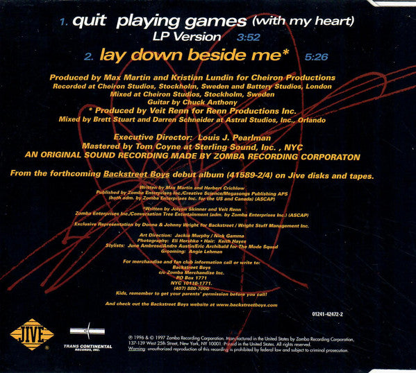 Backstreet Boys : Quit Playing Games (With My Heart) (CD, Single)