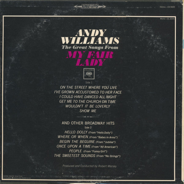 Andy Williams : Songs From My Fair Lady And Other Broadway Hits (LP, Album, Ter)