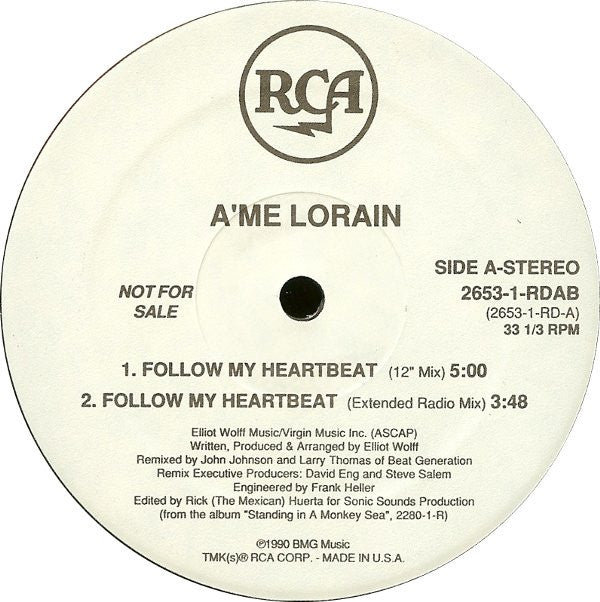 A'me Lorain : Follow My Heartbeat (12", Promo)