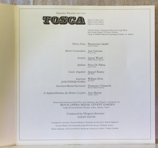 Giacomo Puccini ' Montserrat Caballé ' José Carreras ' Ingvar Wixell ' Chorus Of The Royal Opera House, Covent Garden And Orchestra Of The Royal Opera House, Covent Garden ' Sir Colin Davis : Tosca (2xLP, Album + Box)