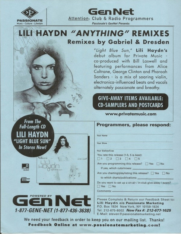 Lili Haydn : Anything (12", Promo)