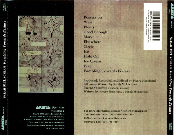 Sarah McLachlan : Fumbling Towards Ecstasy (CD, Album, Club)