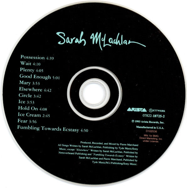 Sarah McLachlan : Fumbling Towards Ecstasy (CD, Album, Club)