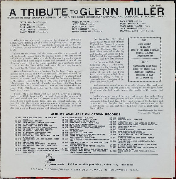 Members Of The Glenn Miller Orchestra : A Tribute To Glenn Miller (LP, Album)