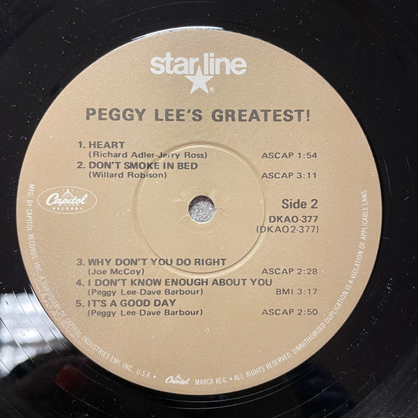 Peggy Lee : Peggy Lee's Greatest! (LP, Comp, RE, Win)