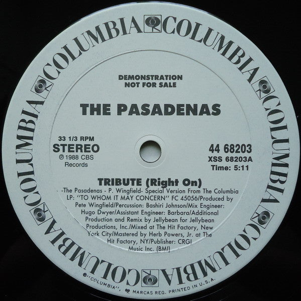 The Pasadenas : Tribute (Right On) (12", Promo)