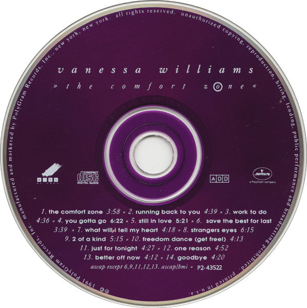 Vanessa Williams : The Comfort Zone (CD, Album, Club, CRC)