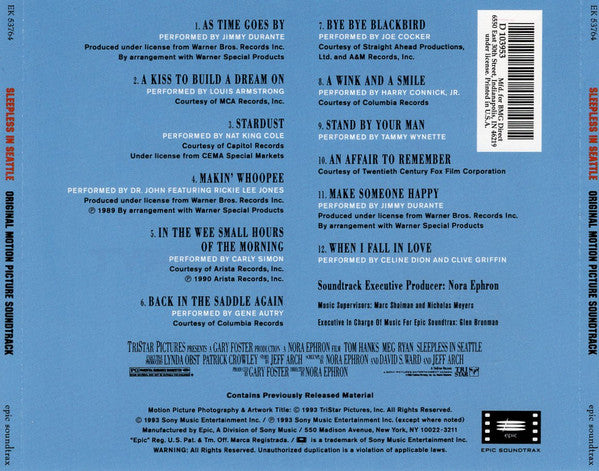 Various : Sleepless In Seattle (Original Motion Picture Soundtrack) (CD, Comp, Club, RE, BMG)