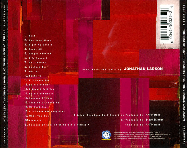 Jonathan Larson : The Best Of Rent - Highlights From The Original Cast Album (CD, Album)